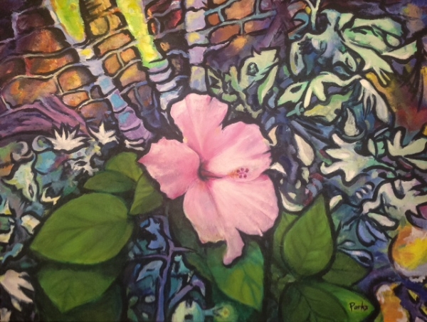 Hibiscus And Brick by Jim Parks