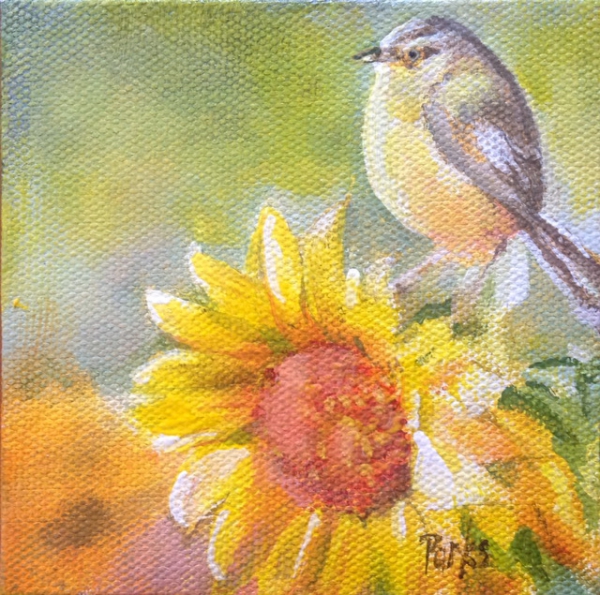 Bird #8 Titmouse and Sunflower by Jim Parks